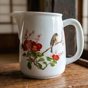 Vintage 6" Bird and Floral Ceramic Pitcher